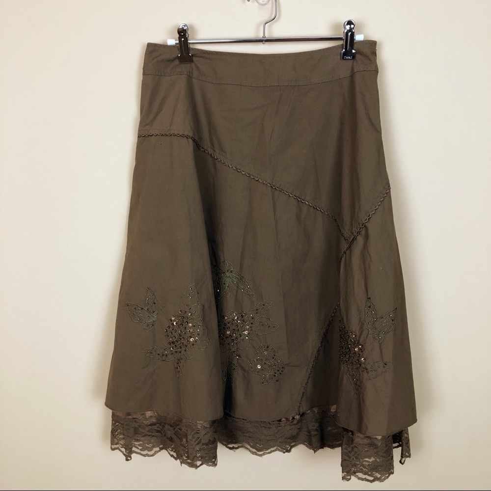 Vintage Boho Brown Flirty Flare Lace Skirt